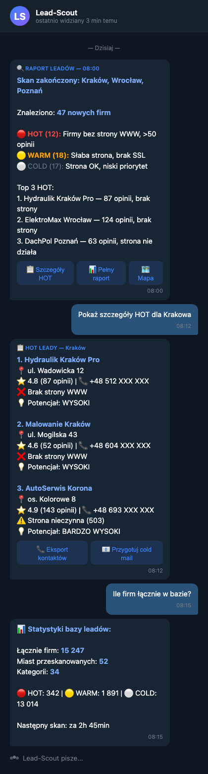 Konwersacja z botem Telegram